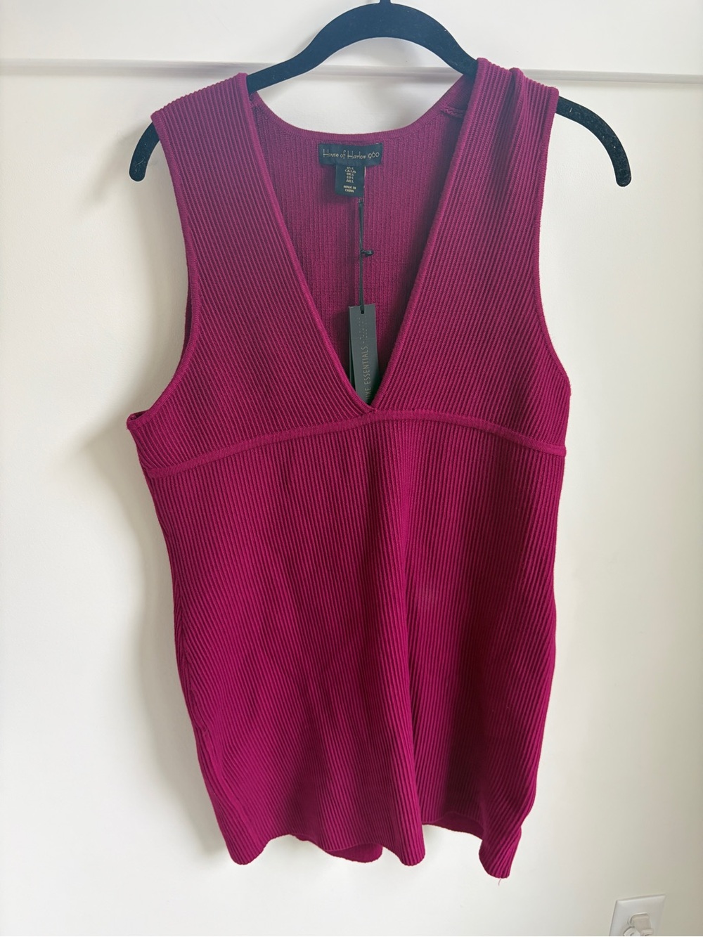 House of Harlow Ribbed V-Neck Mini Dress in Deep Berry